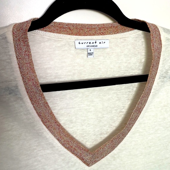 Current Air Linen Blend V Neck Tee Large - Picture 2 of 4